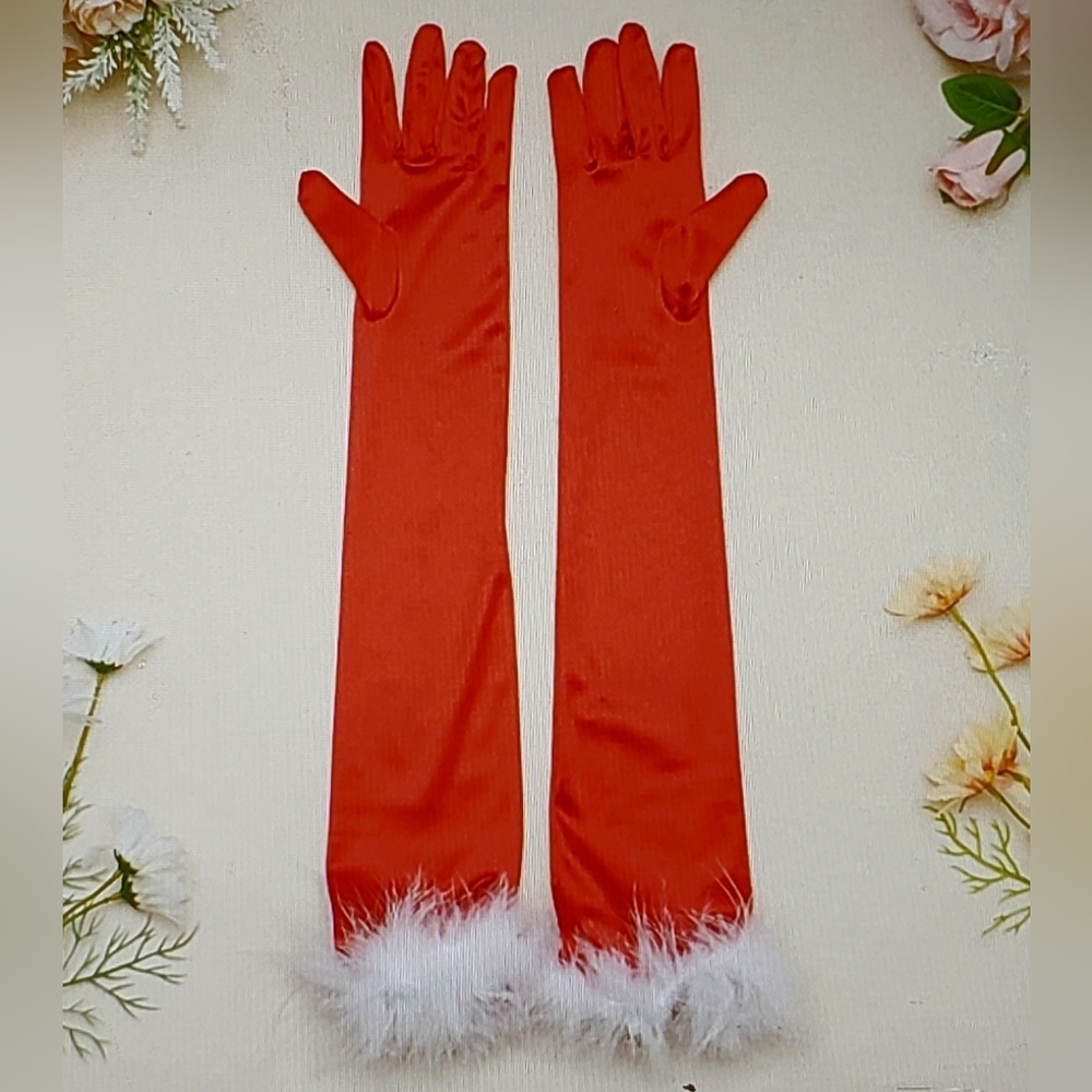 NIP! Christmas Fur Opera Length Gloves OSFM - Picture 2 of 3